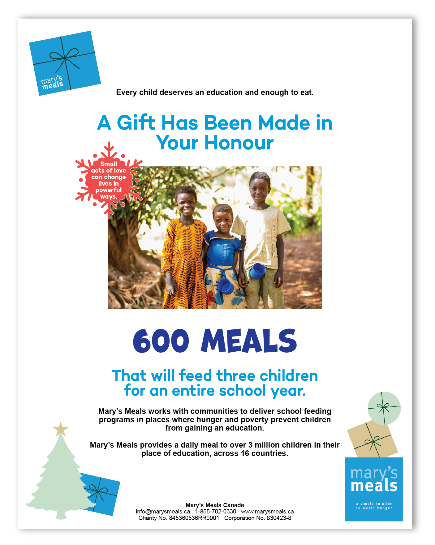 600 Meals | Feed 3 Children for a Year